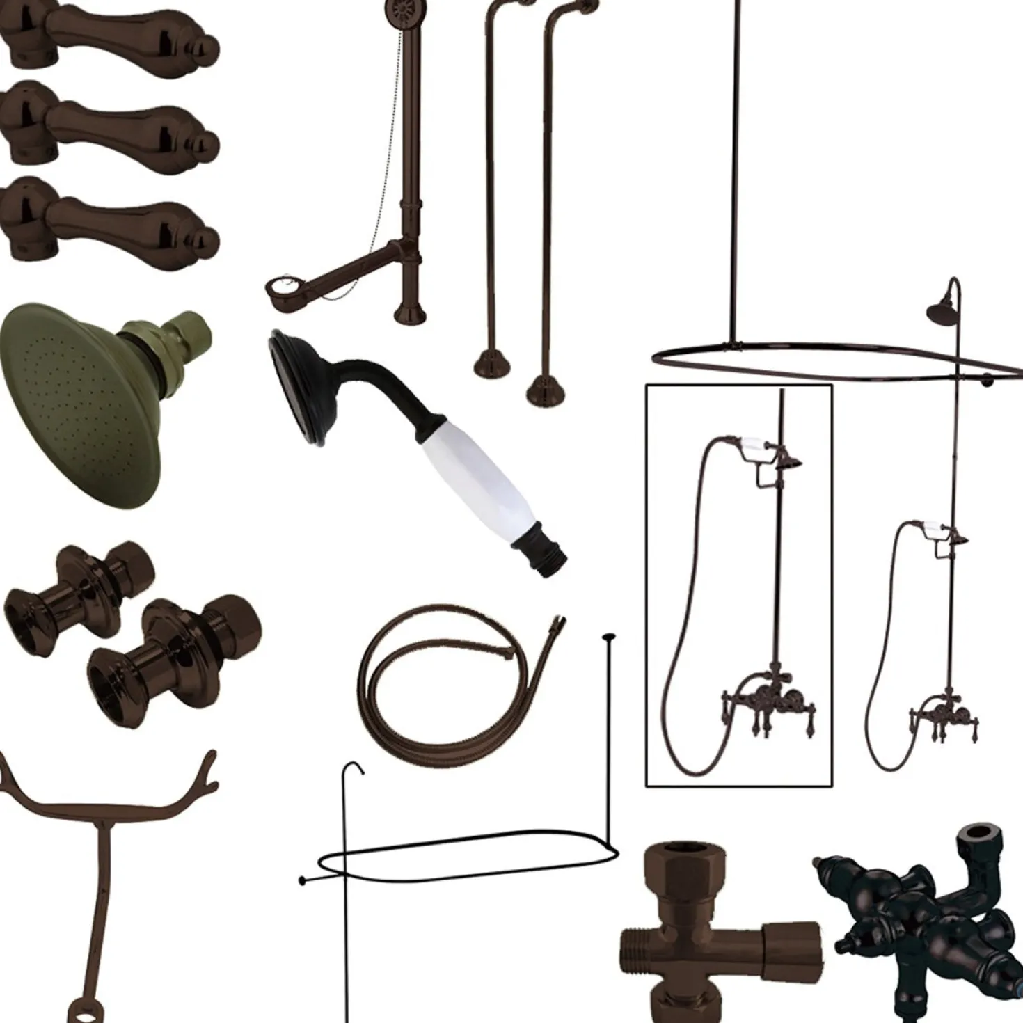 Kingston Brass Vintage Wall Mount Down Spout Clawfoot Tub and Shower Package with Porcelain Lever Handles in Oil Rubbed Bronze