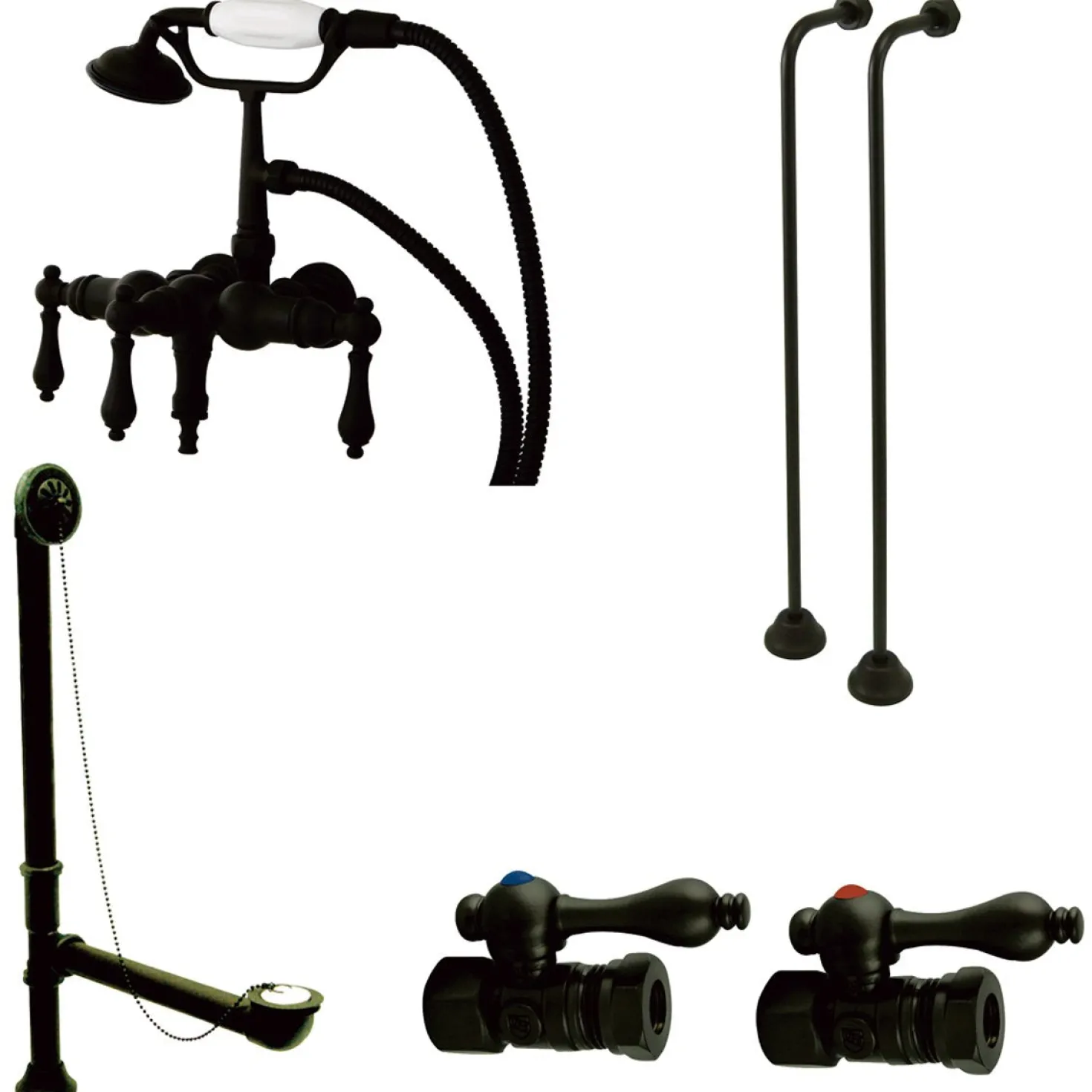 Kingston Brass Vintage Wall Mount Down Spout Clawfoot Tub Faucet Package in Oil Rubbed Bronze