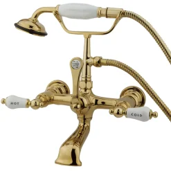 Kingston Brass Vintage Wall Mount Clawfoot Brass Tub Filler Faucet with Hand Shower