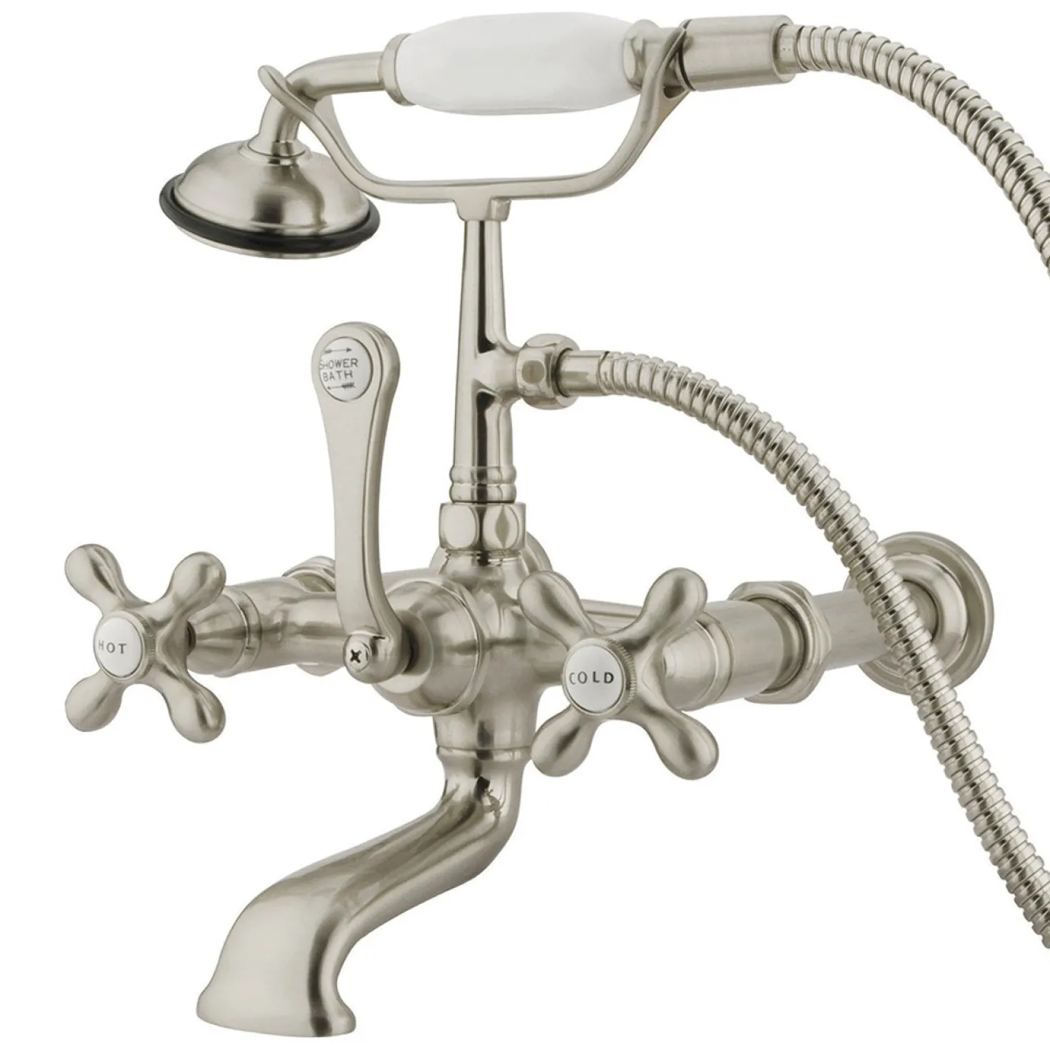 Kingston Brass Vintage Wall Mount 7" Spread Clawfoot Tub Filler Faucet with Hand Shower