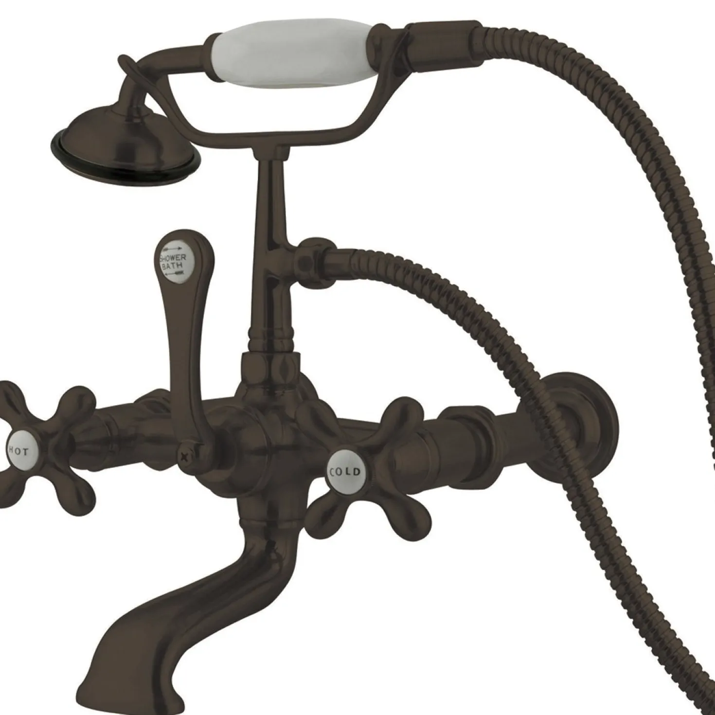 Kingston Brass Vintage Wall Mount 7" Spread Clawfoot Tub Filler Faucet with Hand Shower