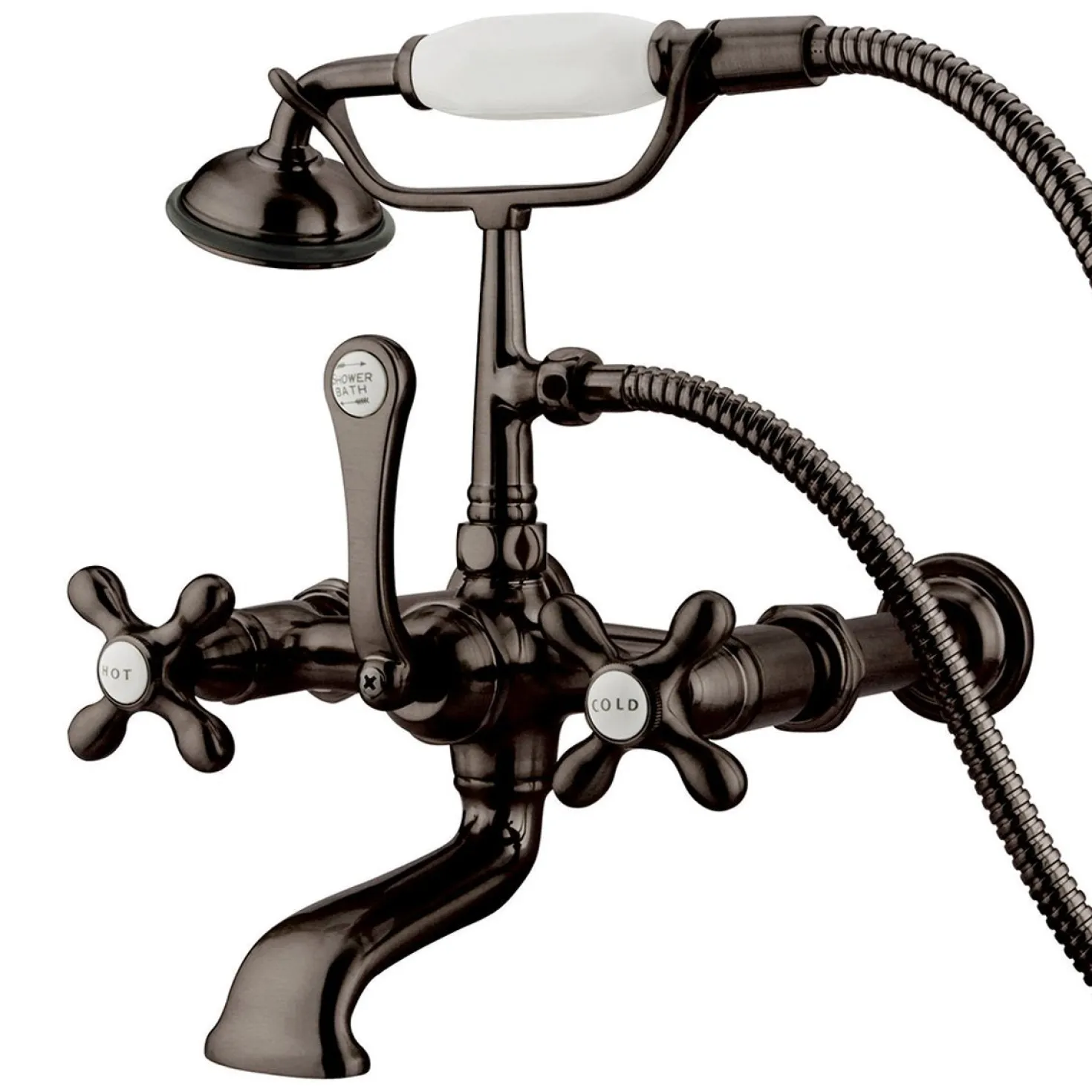 Kingston Brass Vintage Wall Mount 7" Spread Clawfoot Tub Filler Faucet with Hand Shower
