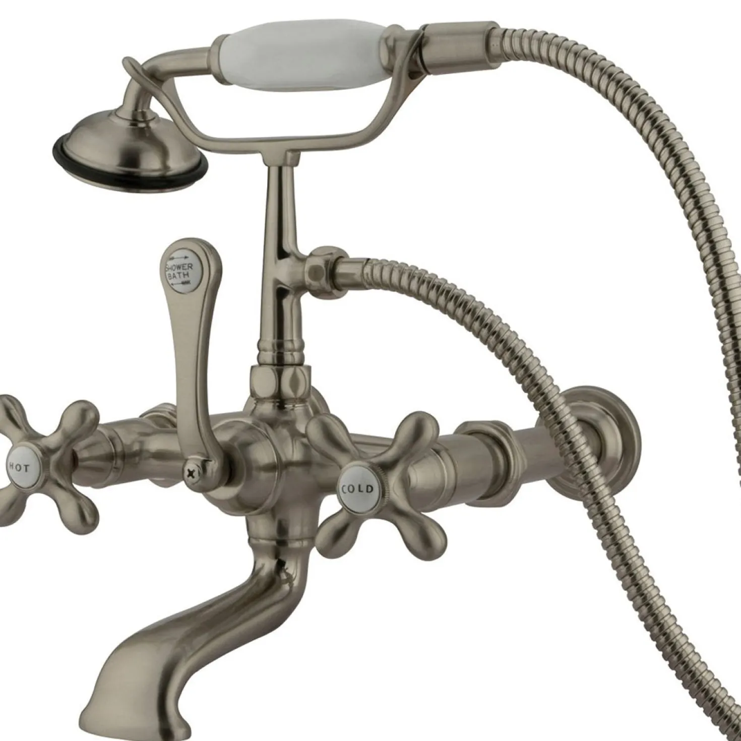 Kingston Brass Vintage Wall Mount 7" Spread Clawfoot Tub Filler Faucet with Hand Shower