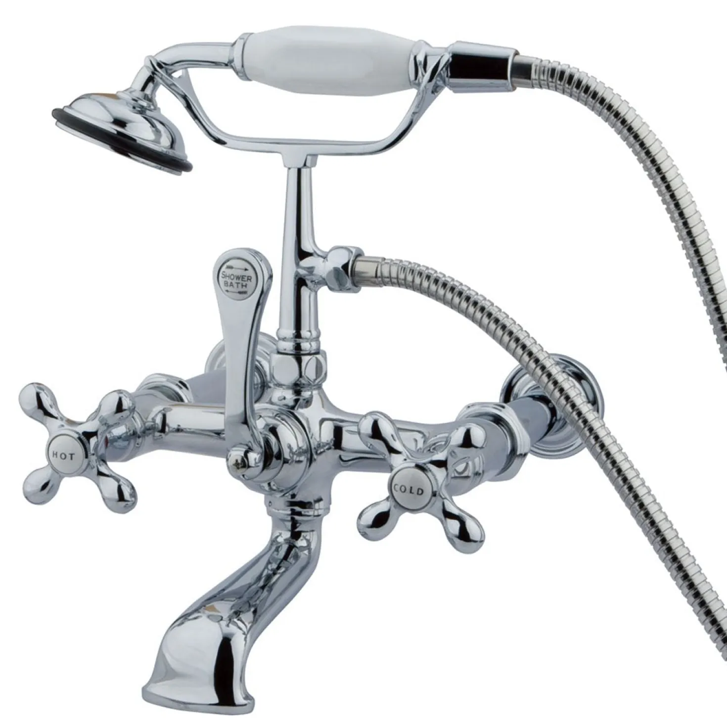 Kingston Brass Vintage Wall Mount 7" Spread Clawfoot Tub Filler Faucet with Hand Shower