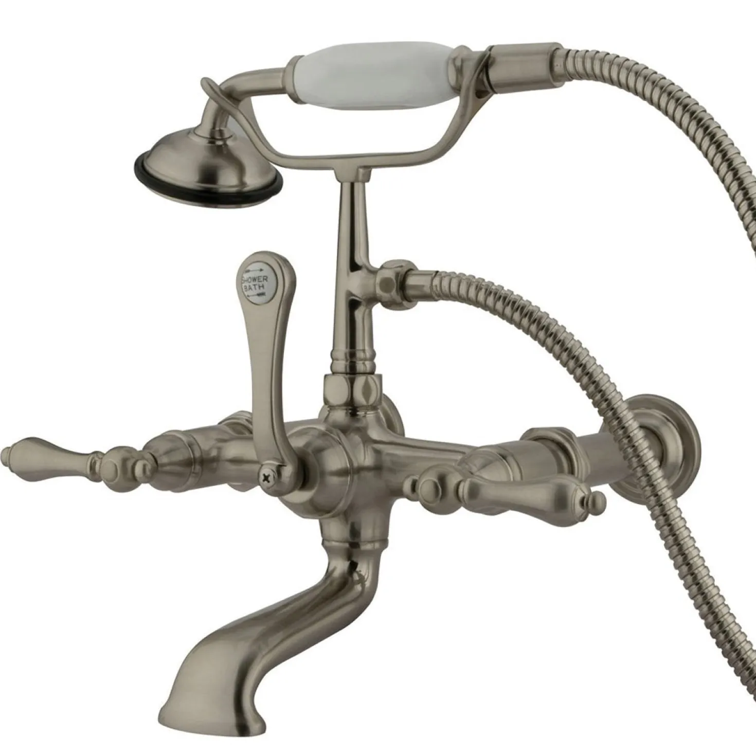 Kingston Brass Vintage Wall Mount Clawfoot Tub Filler Faucet with Hand Shower and with 7" Spread