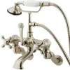 Kingston Brass Vintage Wall Mount Adjustable 3-3/8" - 10" Center Brass Clawfoot Tub Filler with Hand Shower