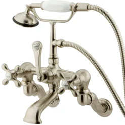Kingston Brass Vintage Wall Mount Adjustable 3-3/8" - 10" Center Brass Clawfoot Tub Filler with Hand Shower