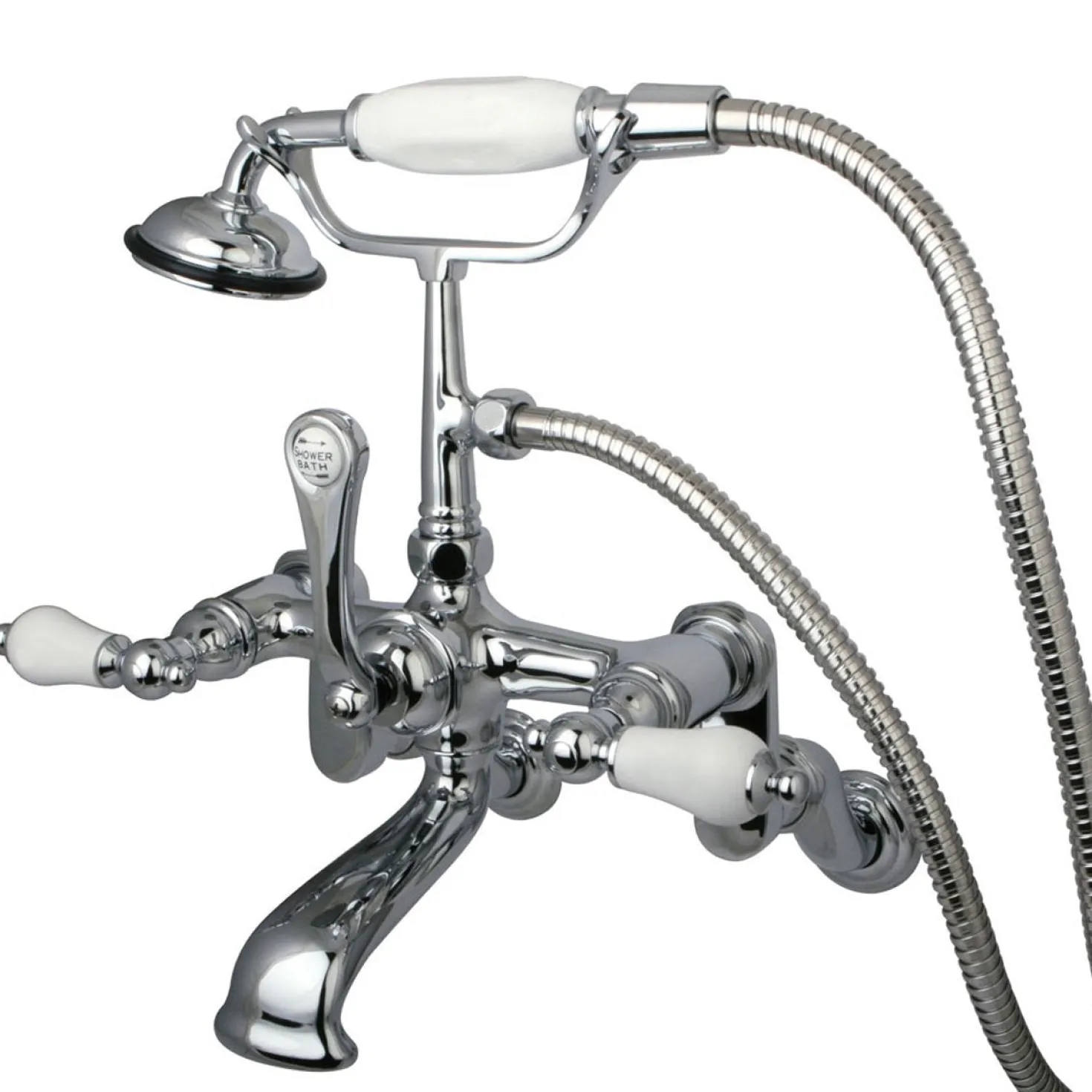 Kingston Brass Vintage Wall Mount Adjustable 3-3/8" - 10" Center Classic Clawfoot Tub Filler with Hand Shower