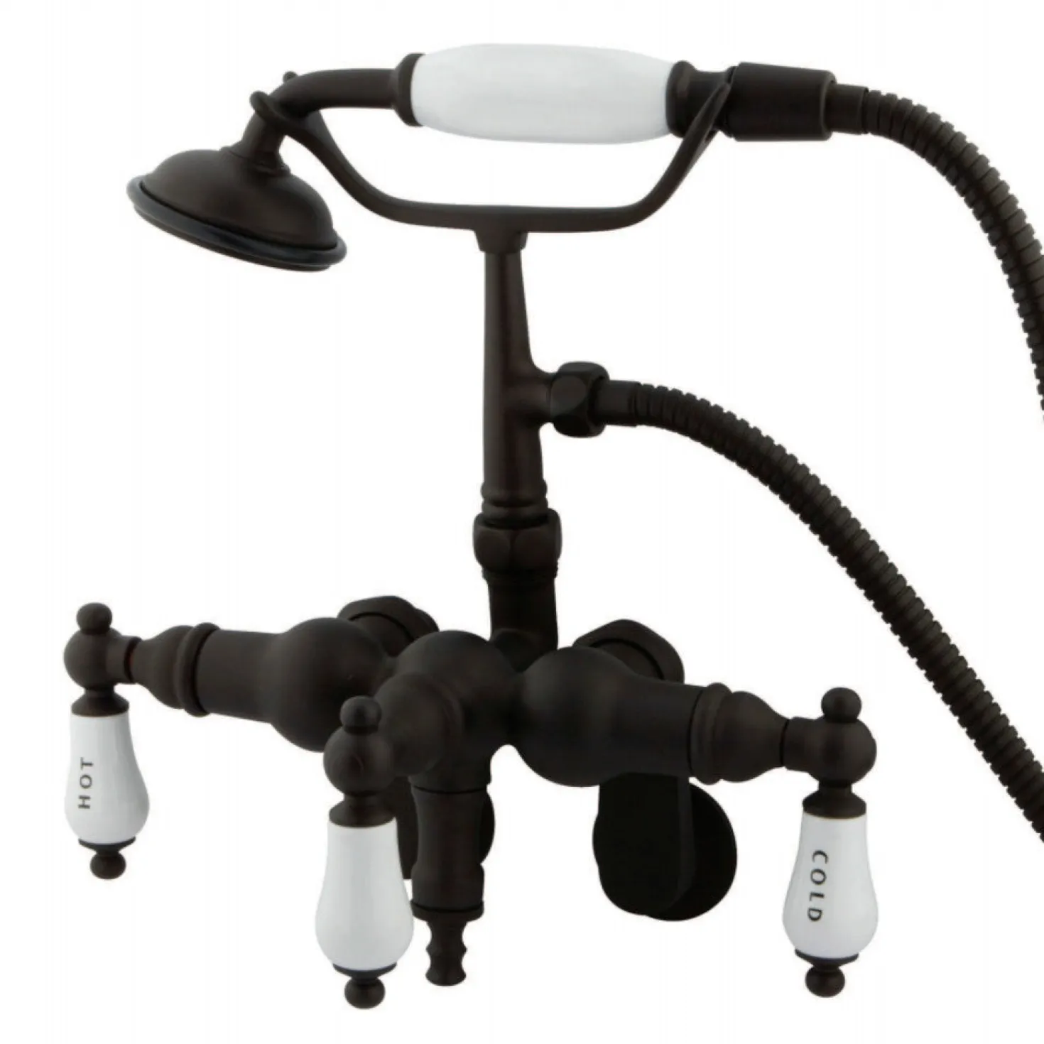 Kingston Brass Vintage Wall Mount Adjustable 3-3/8" - 9" Center Clawfoot Tub Filler with Hand Shower