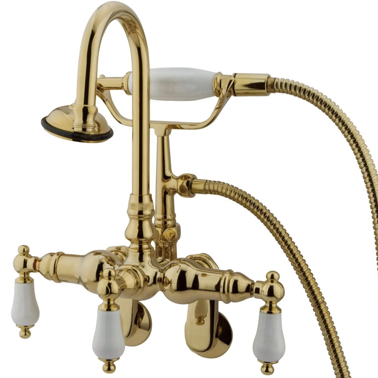 Kingston Brass Vintage Wall Mount 3-3/8" - 9" Adjustable Center Classic Clawfoot Tub Filler with Hand Shower
