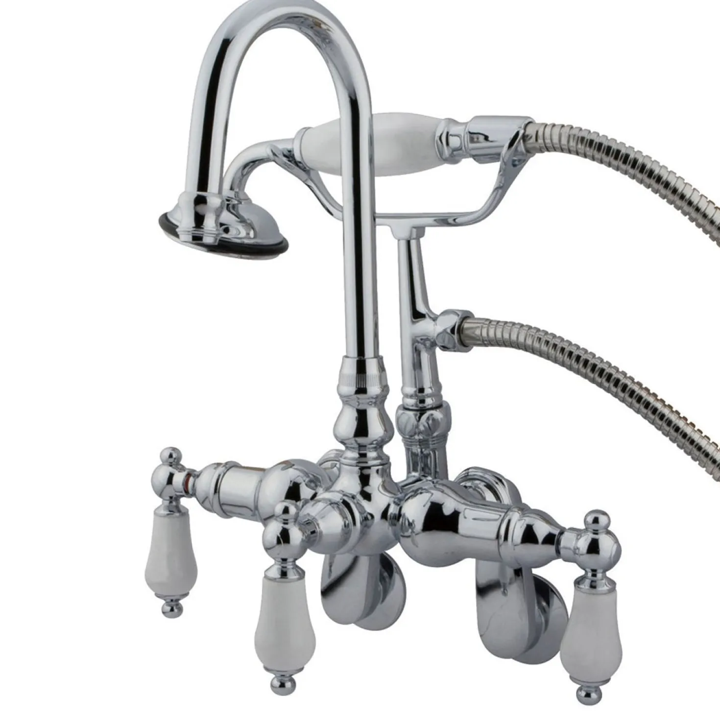 Kingston Brass Vintage Wall Mount 3-3/8" - 9" Adjustable Center Classic Clawfoot Tub Filler with Hand Shower