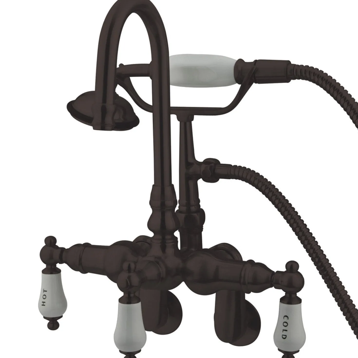 Kingston Brass Vintage Wall Mount 3-3/8" - 9" Adjustable Center Clawfoot Tub Filler with Hand Shower
