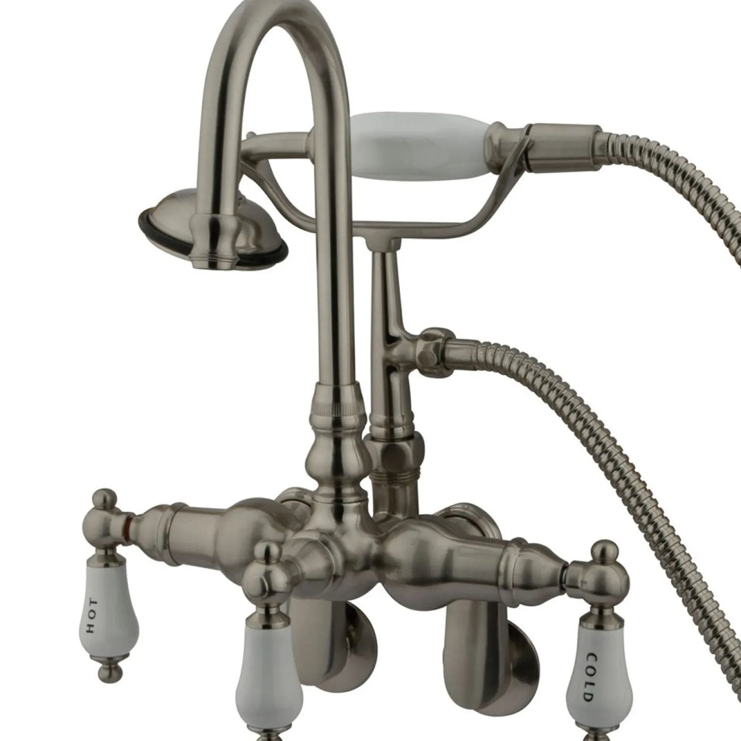 Kingston Brass Vintage Wall Mount 3-3/8" - 9" Adjustable Center Clawfoot Tub Filler with Hand Shower