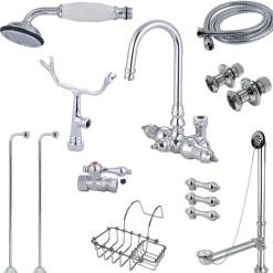 Kingston Brass Wall Mount Clawfoot Tub Faucet Package with Supply Line in Polished Chrome