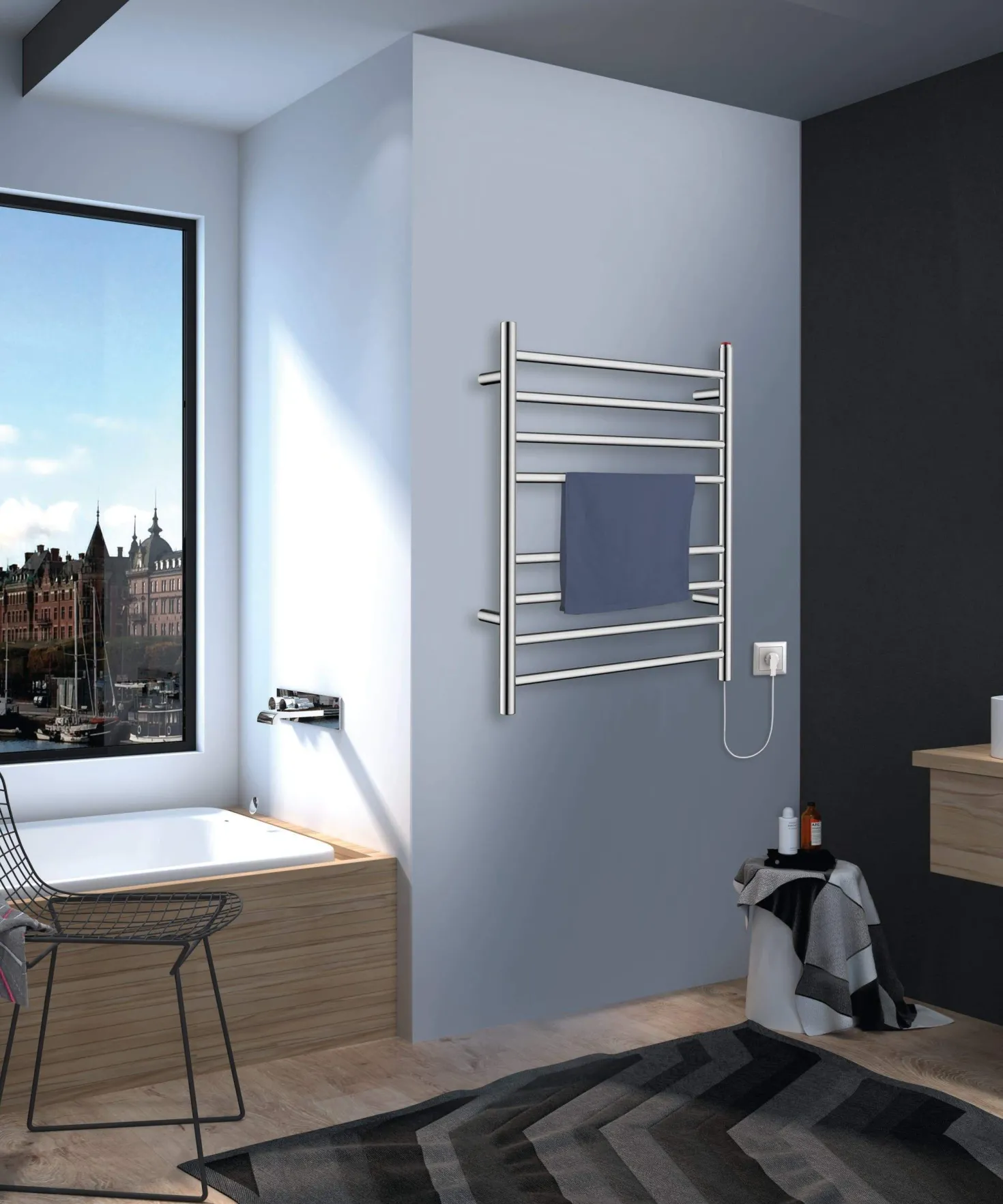 Kingston Brass Wall Mount Hardwired or Plug-In Towel Warmer in Brushed Nickel