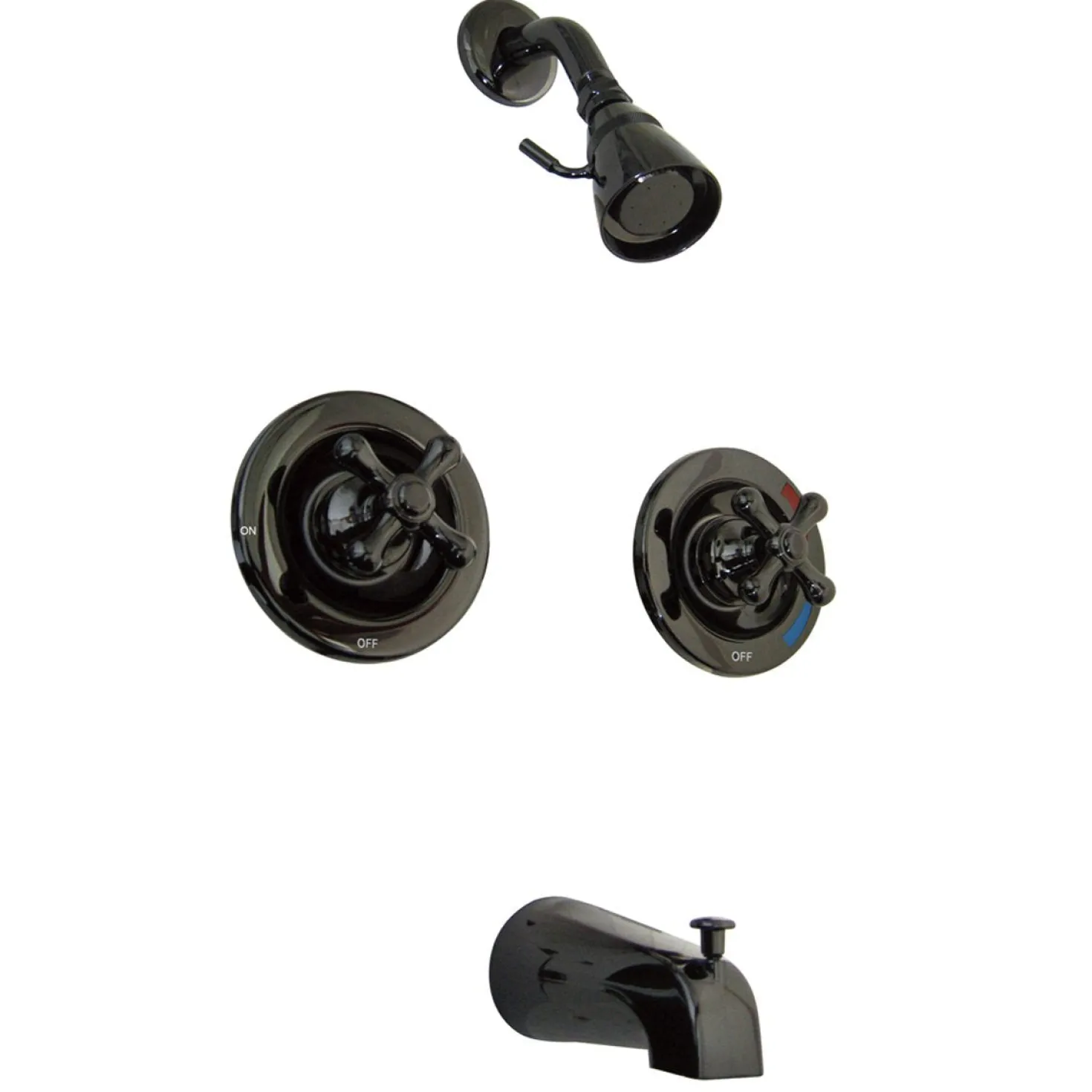 Kingston Brass Water Onyx NB660AX Twin Cross Handle Pressure Balanced Tub and Shower Faucet with Volume Control
