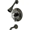 Kingston Brass Water Onyx NB36300PX Pressure Balanced Tub and Shower Faucet with Porcelain Cross Handle and Vintage Spout