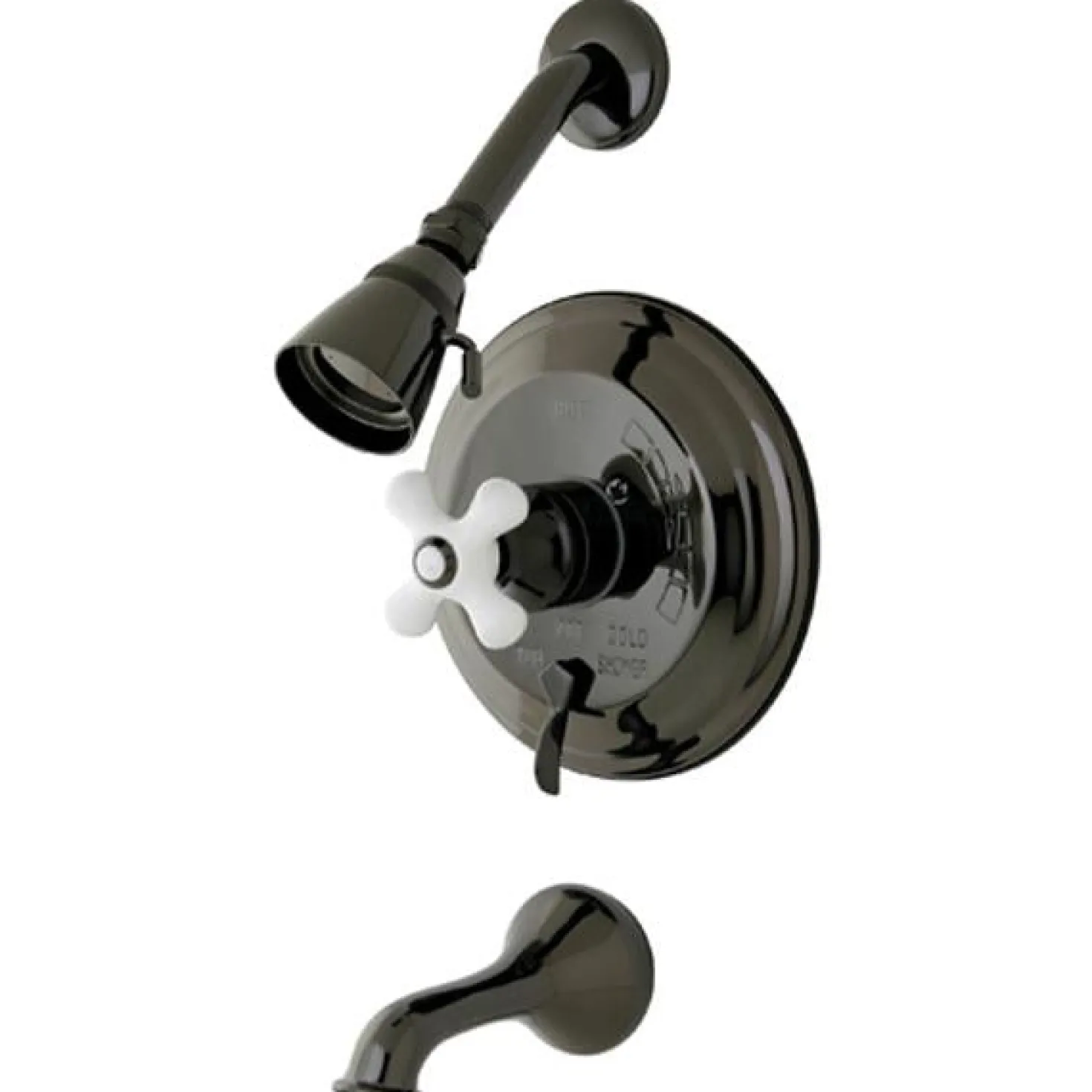 Kingston Brass Water Onyx NB36300PX Pressure Balanced Tub and Shower Faucet with Porcelain Cross Handle and Vintage Spout