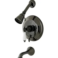 Kingston Brass Water Onyx NB36300PL Pressure Balanced Tub and Shower Faucet with Porcelain Lever Handle and Vintage Spout