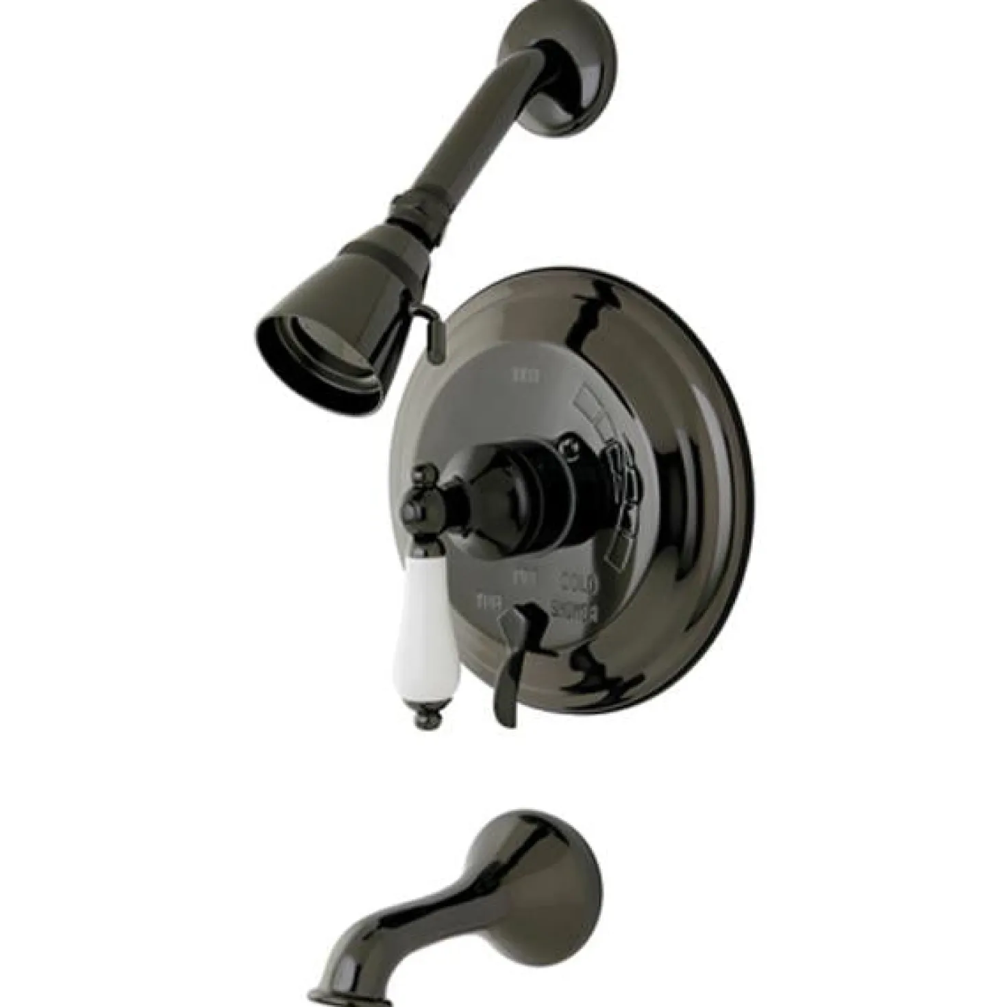 Kingston Brass Water Onyx NB36300PL Pressure Balanced Tub and Shower Faucet with Porcelain Lever Handle and Vintage Spout