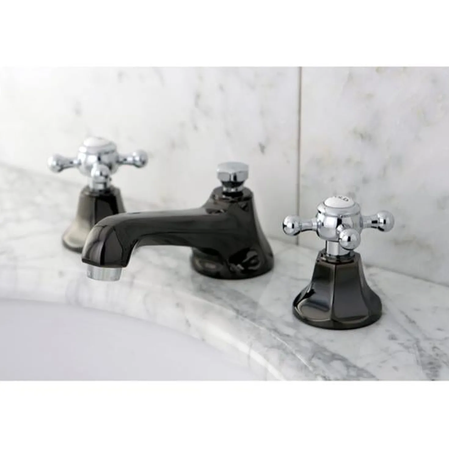 Kingston Brass Water Onyx 8" to 16" Widespread Lavatory Faucet with Brass Pop-up Drain