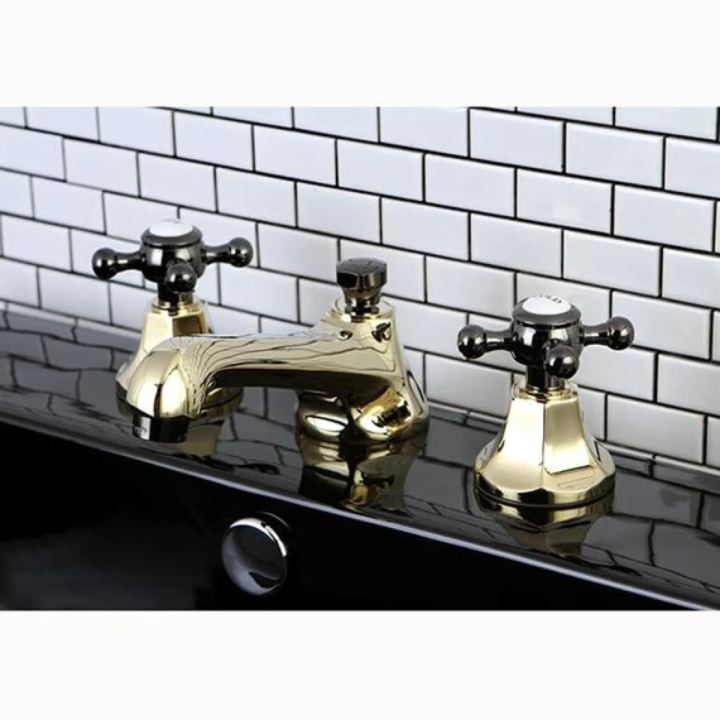 Kingston Brass Water Onyx 8" to 16" Widespread Lavatory Faucet with Brass Pop-up Drain