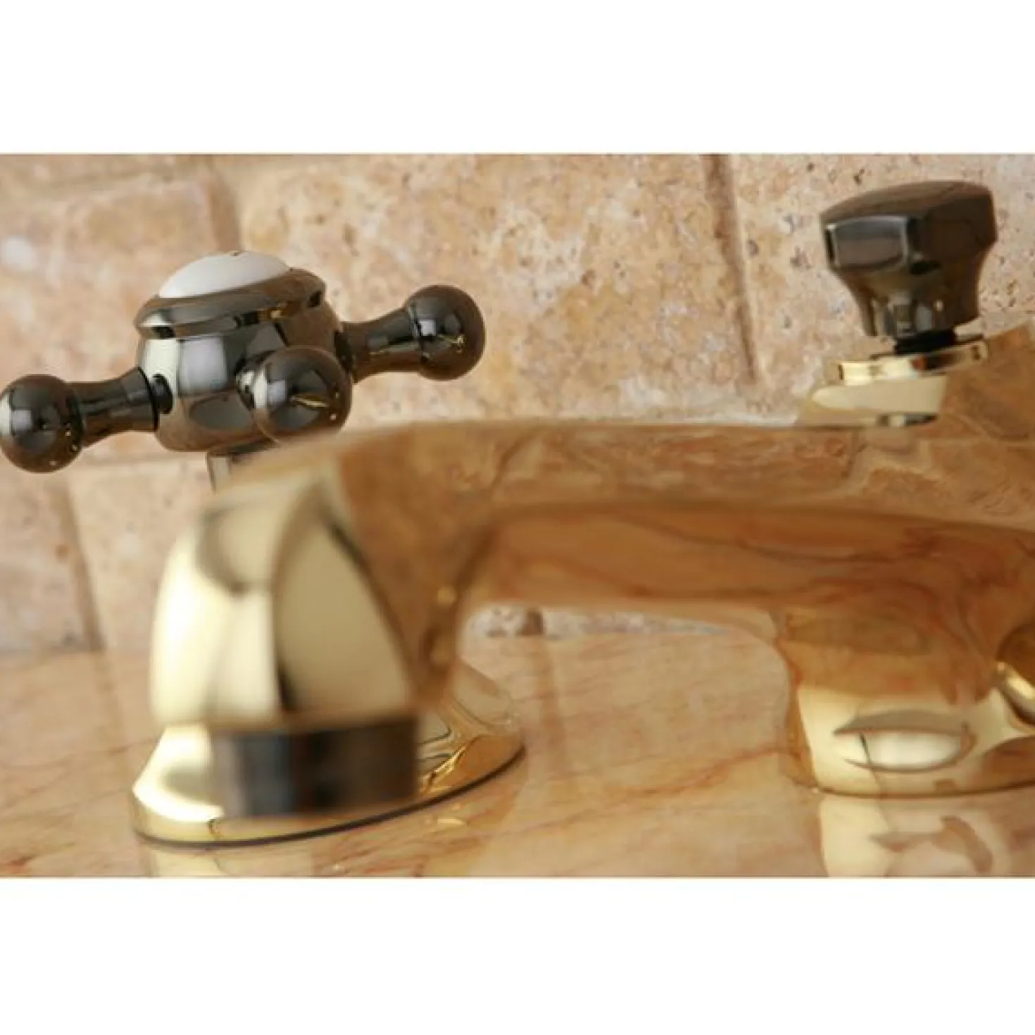 Kingston Brass Water Onyx 8" to 16" Widespread Lavatory Faucet with Brass Pop-up Drain