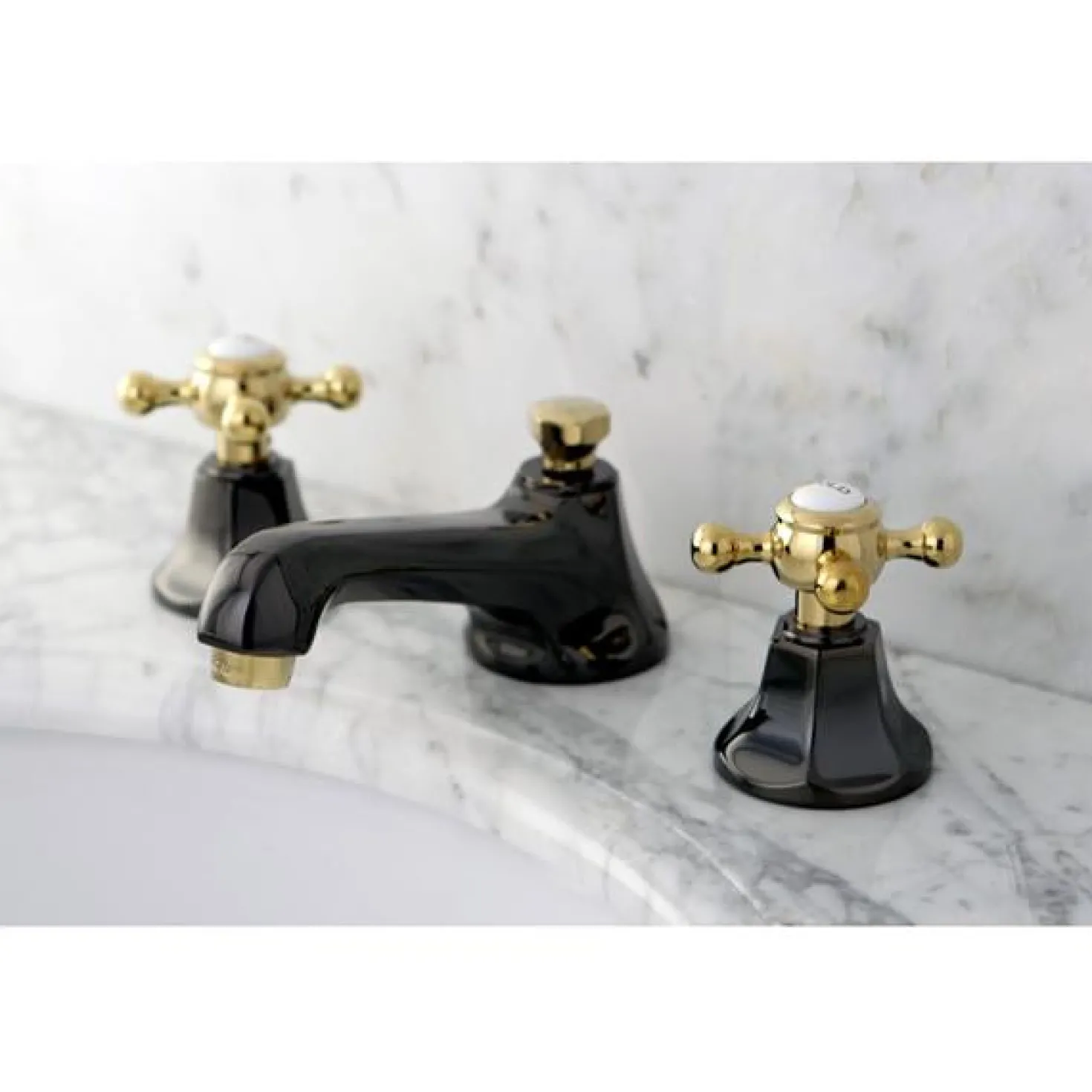 Kingston Brass Water Onyx 8" to 16" Widespread Lavatory Faucet with Brass Pop-up Drain