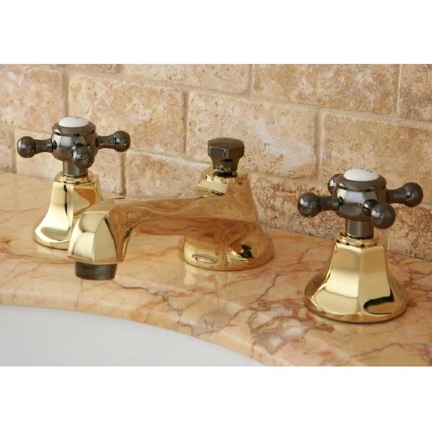 Kingston Brass Water Onyx 8" to 16" Widespread Lavatory Faucet with Brass Pop-up Drain