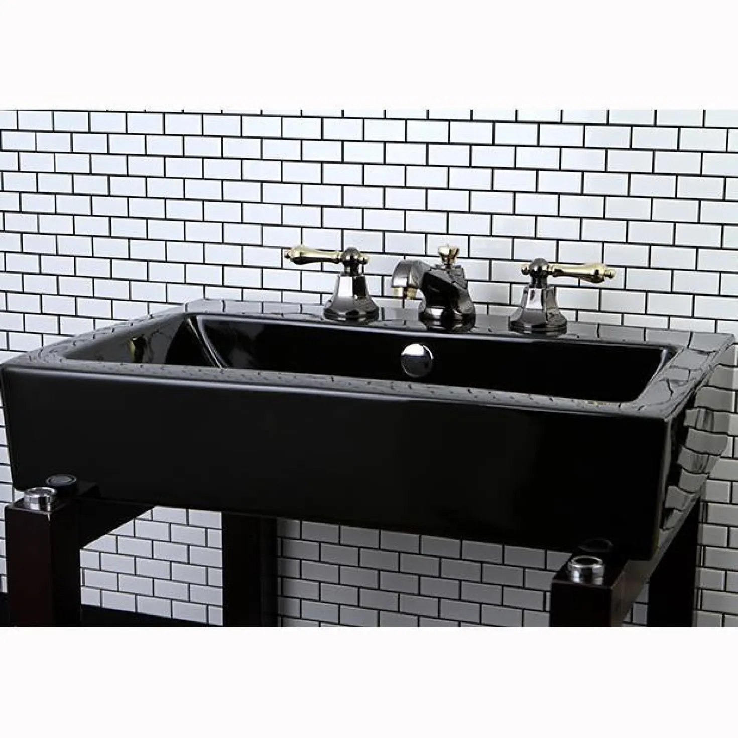 Kingston Brass Water Onyx 8" to 16" Widespread Three Hole Lavatory Faucet with Brass Pop-up Drain