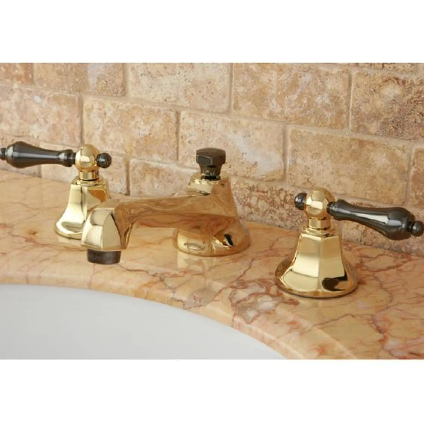 Kingston Brass Water Onyx 8" to 16" Widespread Three Hole Lavatory Faucet with Brass Pop-up Drain