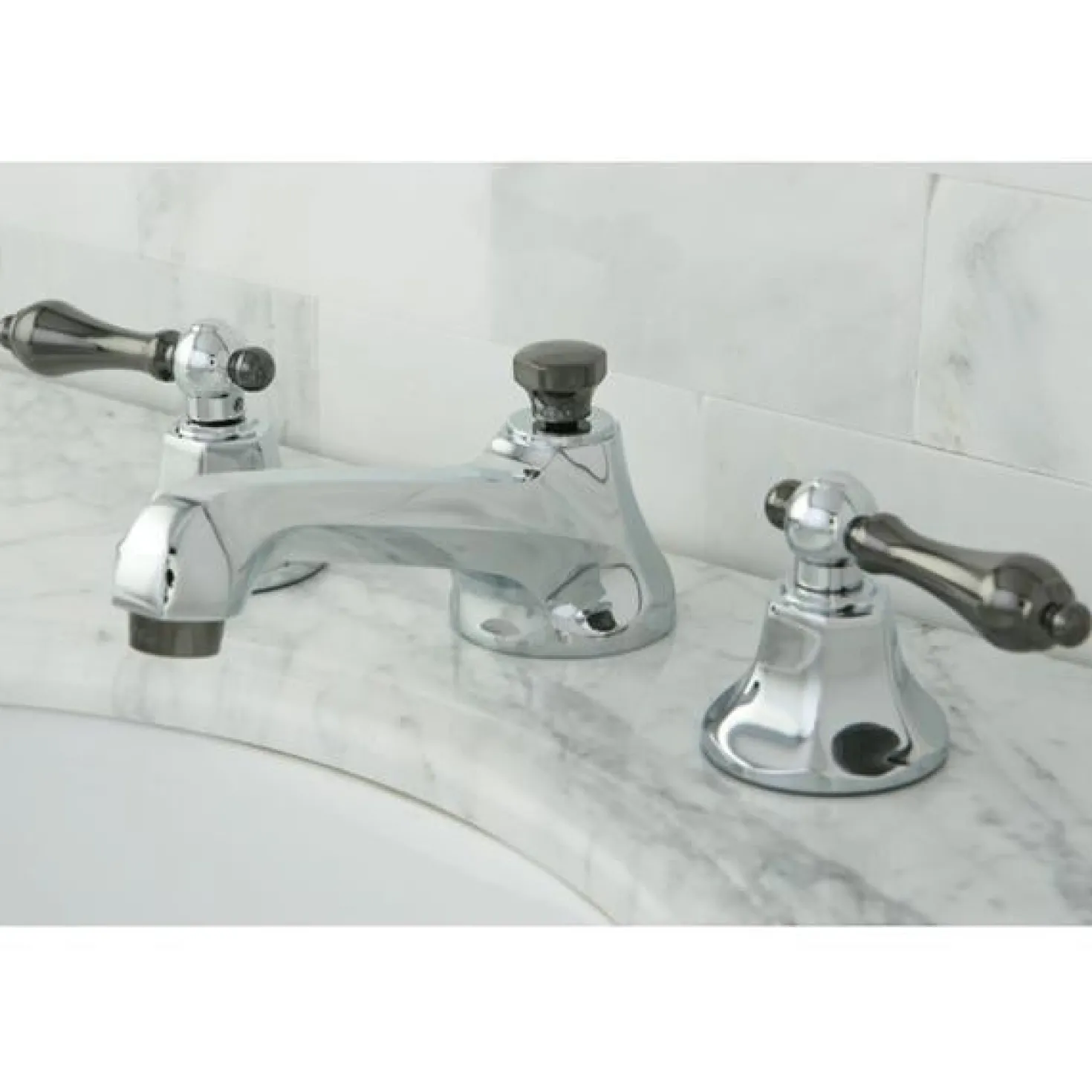Kingston Brass Water Onyx 8" to 16" Widespread Three Hole Lavatory Faucet with Brass Pop-up Drain