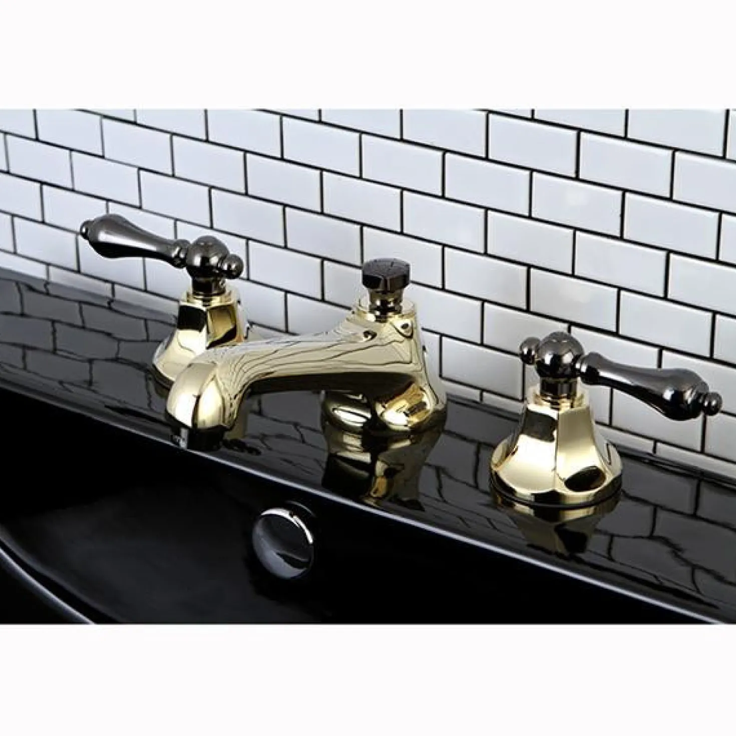 Kingston Brass Water Onyx 8" to 16" Widespread Three Hole Lavatory Faucet with Brass Pop-up Drain
