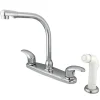Kingston Brass Water Saving Legacy Centerset High Arch Spout Kitchen Faucet with White Sprayer