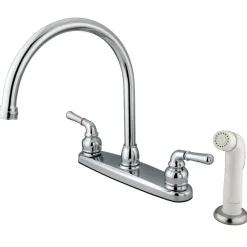 Kingston Brass Water Saving Magellan Centerset Kitchen Faucet with White Sprayer
