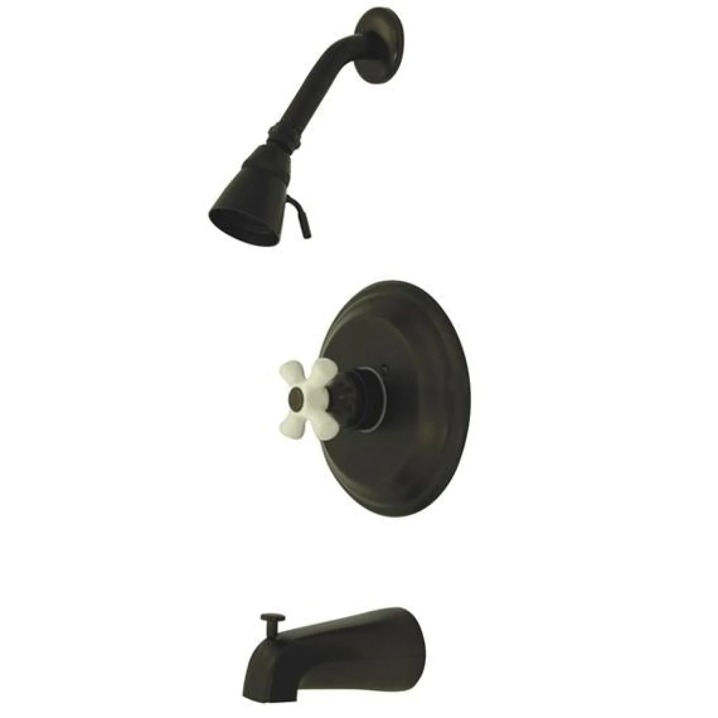 Kingston Brass Water Saving Restoration Tub and Shower Faucet with Porcelain Cross Handles