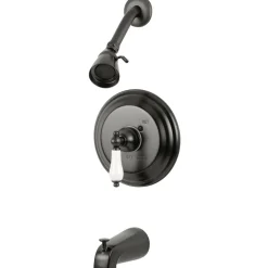 Kingston Brass Water Saving Restoration Tub and Shower Faucet with Porcelain Lever Handles