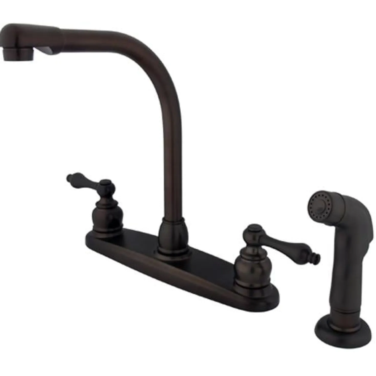 Kingston Brass Water Saving Victorian High Arch Kitchen Faucet with Sprayer and Lever Handles