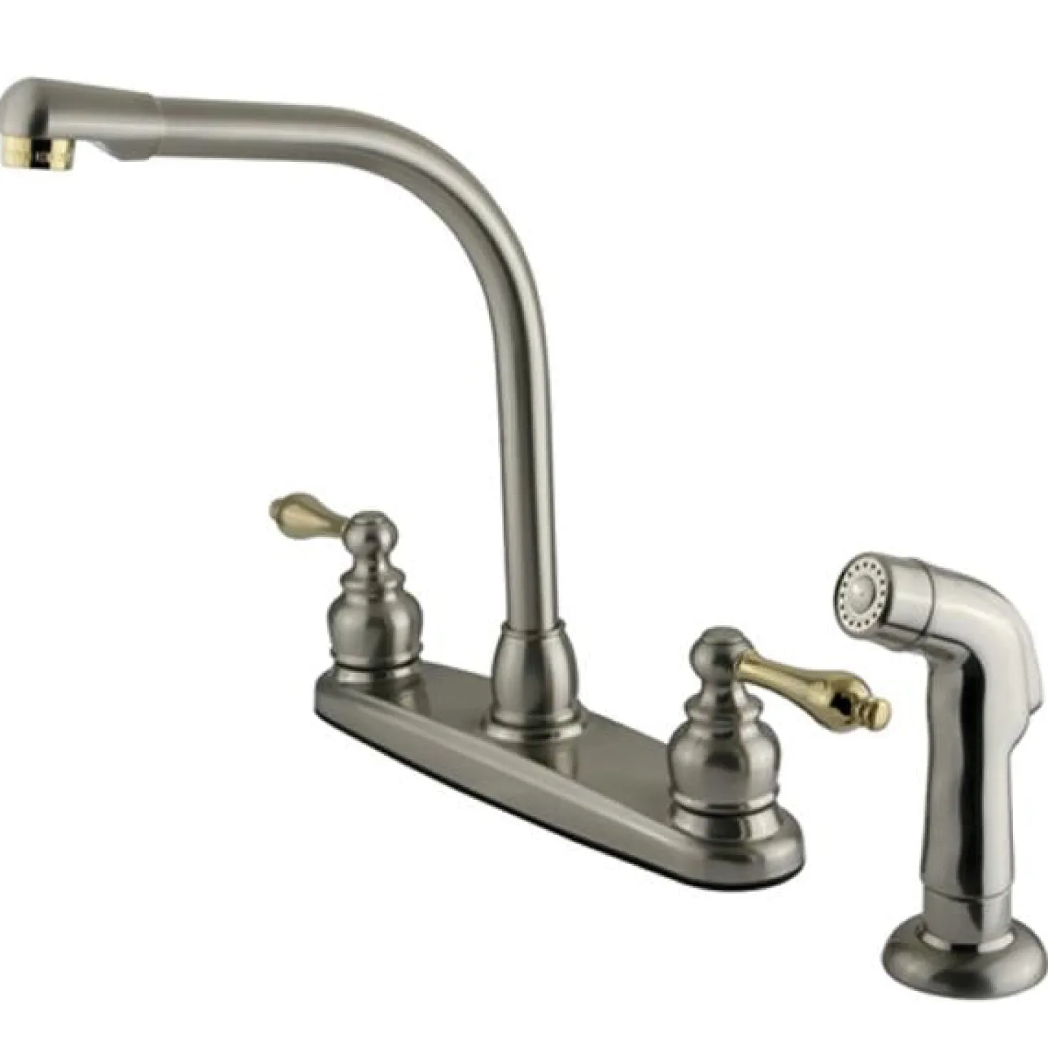 Kingston Brass Water Saving Victorian High Arch Kitchen Faucet with Sprayer and Lever Handles