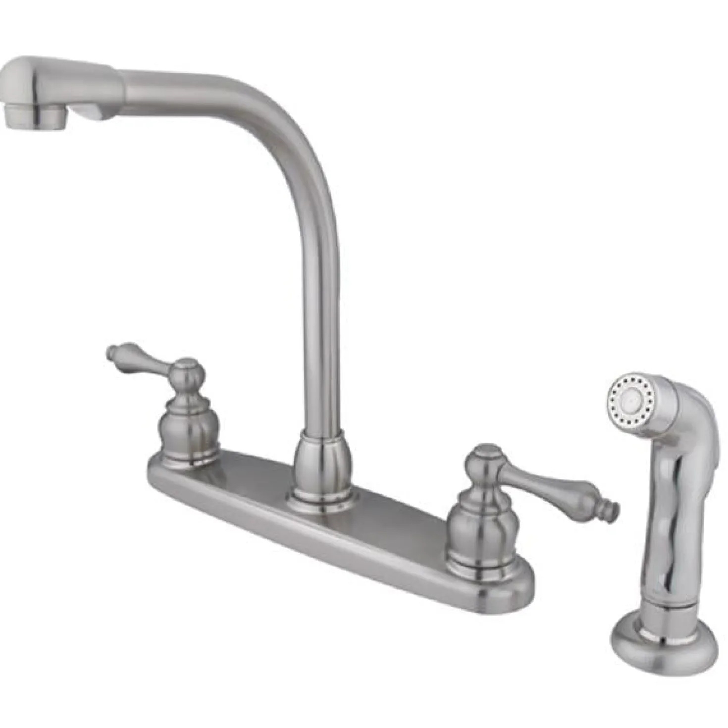 Kingston Brass Water Saving Victorian High Arch Kitchen Faucet with Sprayer and Lever Handles