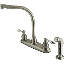 Kingston Brass Water Saving Victorian High Arch Kitchen Faucet with Sprayer and Lever Handles