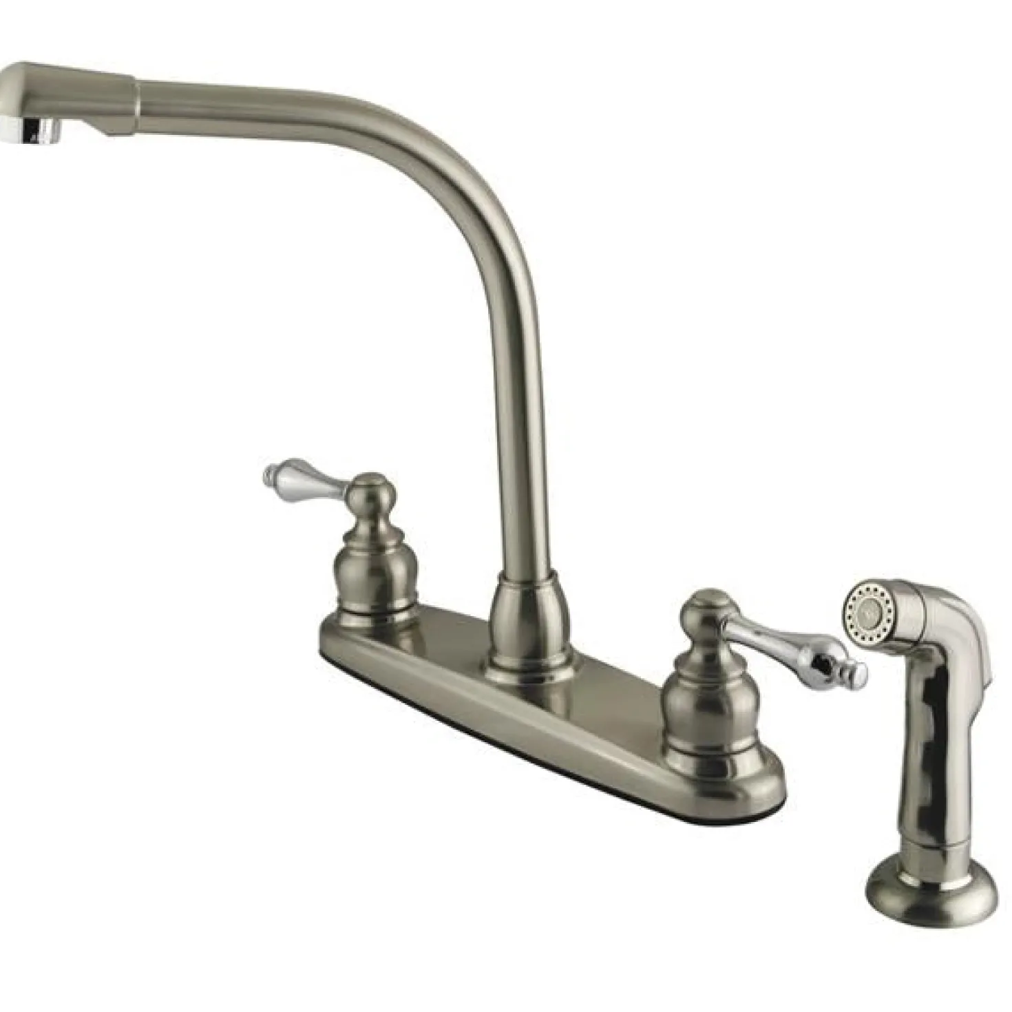 Kingston Brass Water Saving Victorian High Arch Kitchen Faucet with Sprayer and Lever Handles