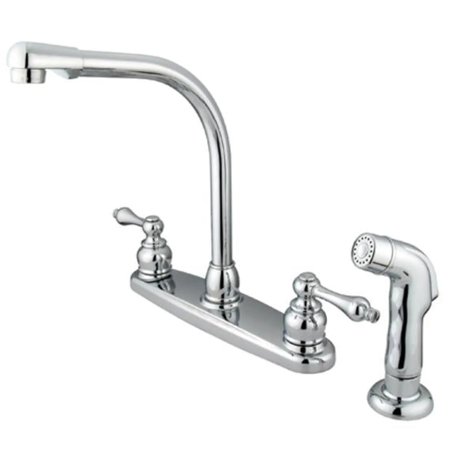 Kingston Brass Water Saving Victorian High Arch Kitchen Faucet with Sprayer and Lever Handles