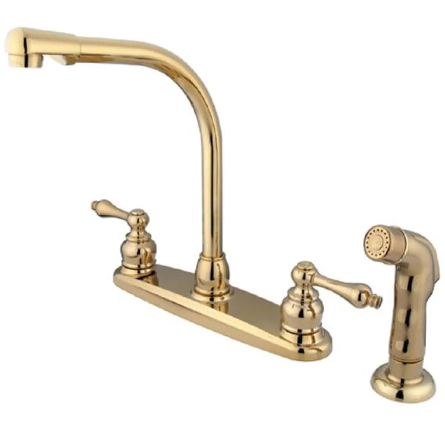 Kingston Brass Water Saving Victorian High Arch Kitchen Faucet with Sprayer and Lever Handles