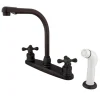 Kingston Brass Water Saving Victorian High Arch Kitchen Faucet with Sprayer and Cross Handles