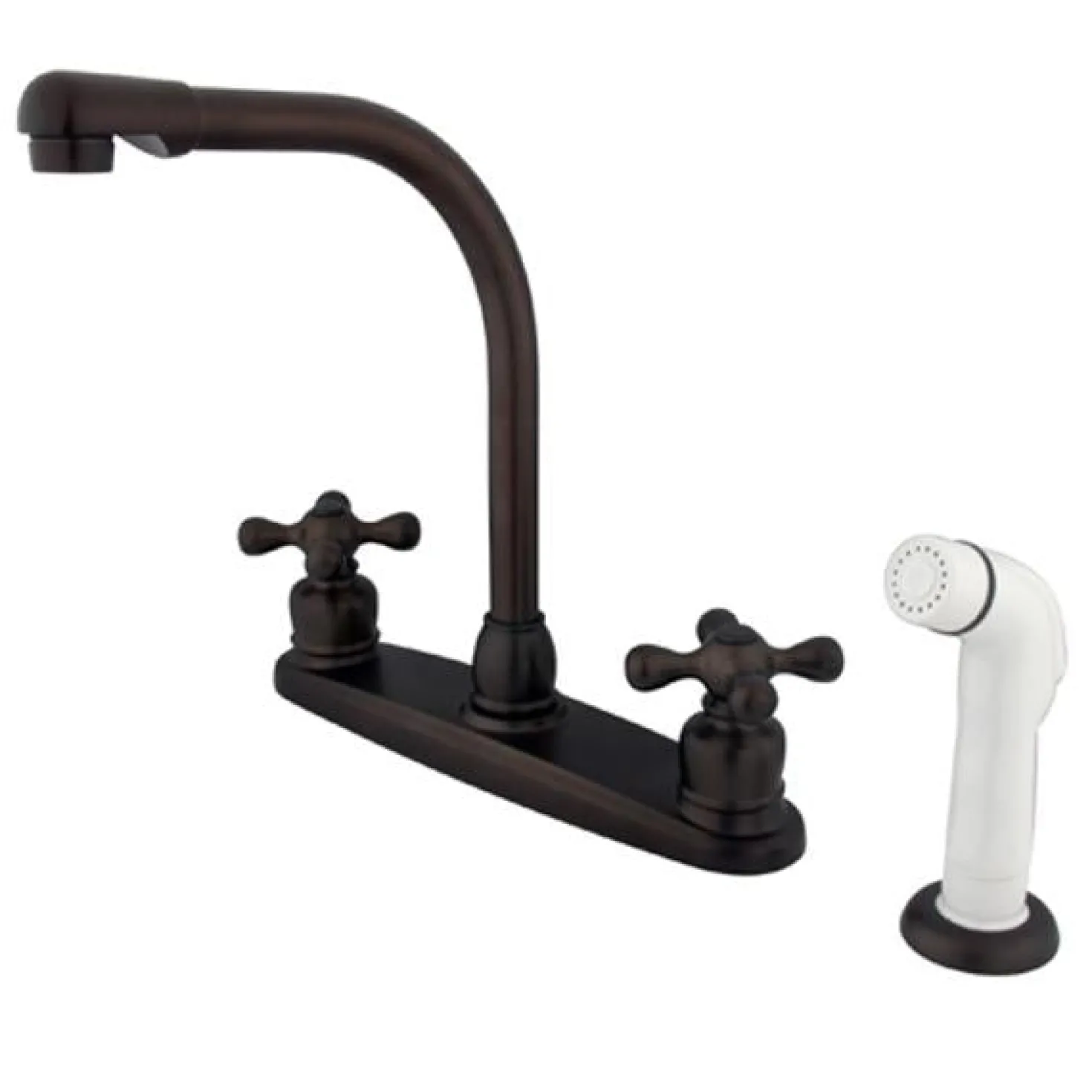 Kingston Brass Water Saving Victorian High Arch Kitchen Faucet with Sprayer and Cross Handles