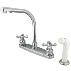 Kingston Brass Water Saving Victorian High Arch Kitchen Faucet with Sprayer and Cross Handles