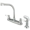 Kingston Brass Water Saving Victorian High Arch Kitchen Faucet with Sprayer and Oak and Porcelain Lever Handles