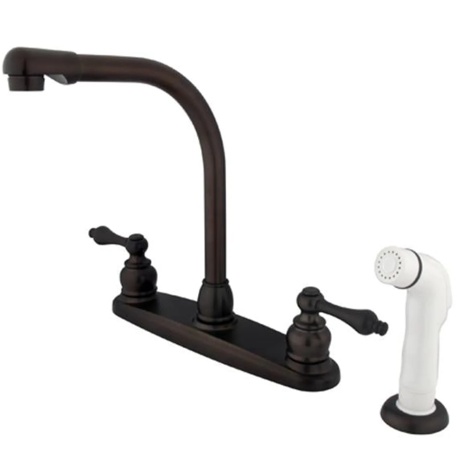 Kingston Brass Water Saving Victorian High Arch Kitchen Faucet with Lever Handles and Sprayer