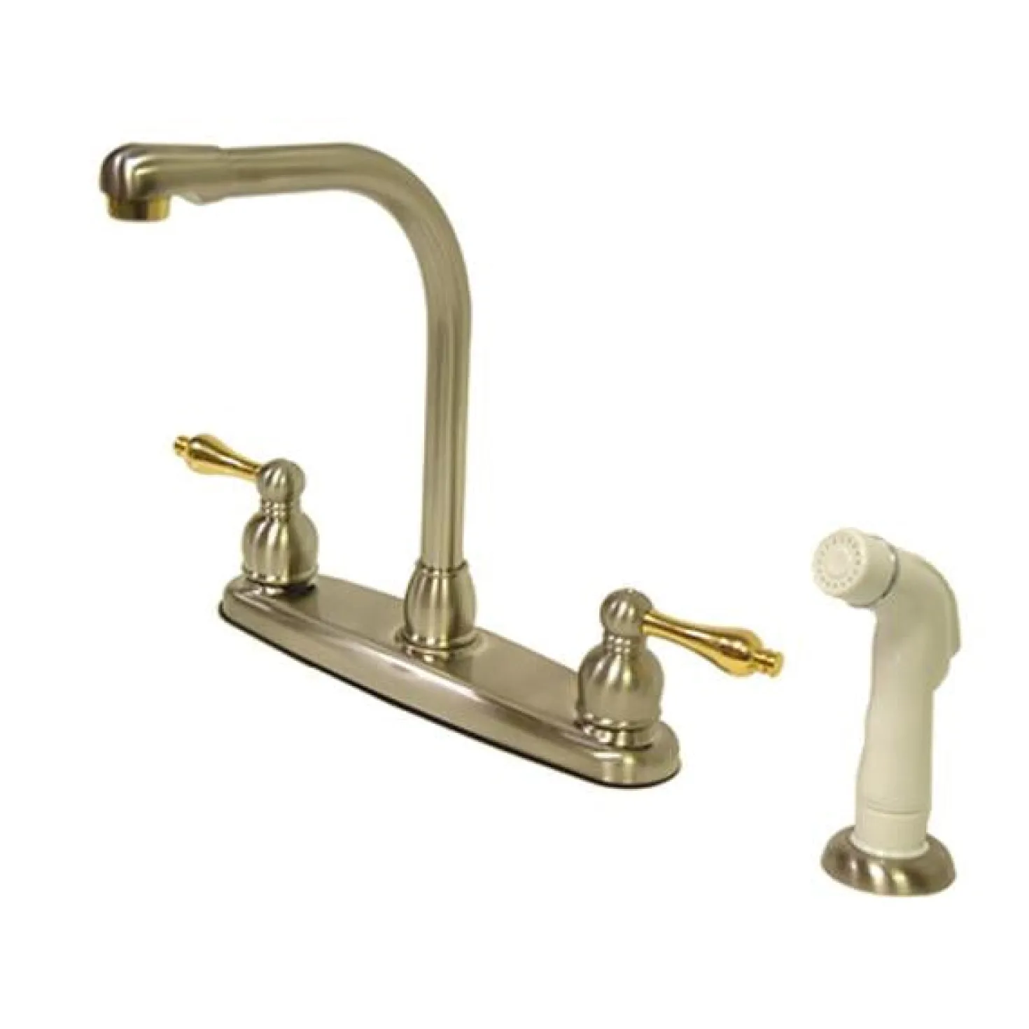 Kingston Brass Water Saving Victorian High Arch Kitchen Faucet with Lever Handles and Sprayer